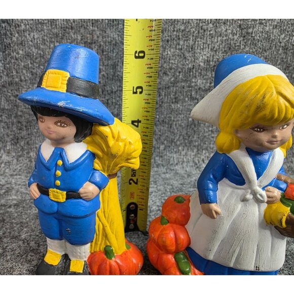 Pilgrim Couple Thanksgiving Figurines Hand Painted Collectible 6in Holiday - Picture 2 of 7